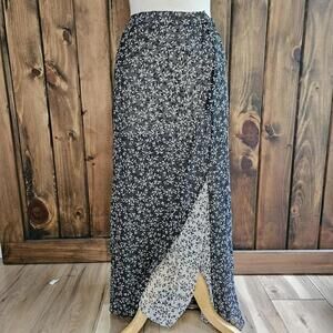 Vintage floral Silk layered maxi slit skirt, size 12